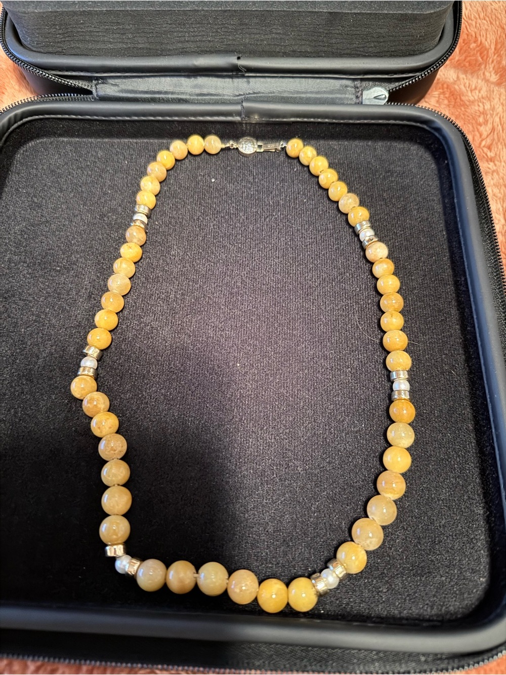 GIA cert. 14K gold & yellowish orange quartzite w/pearls